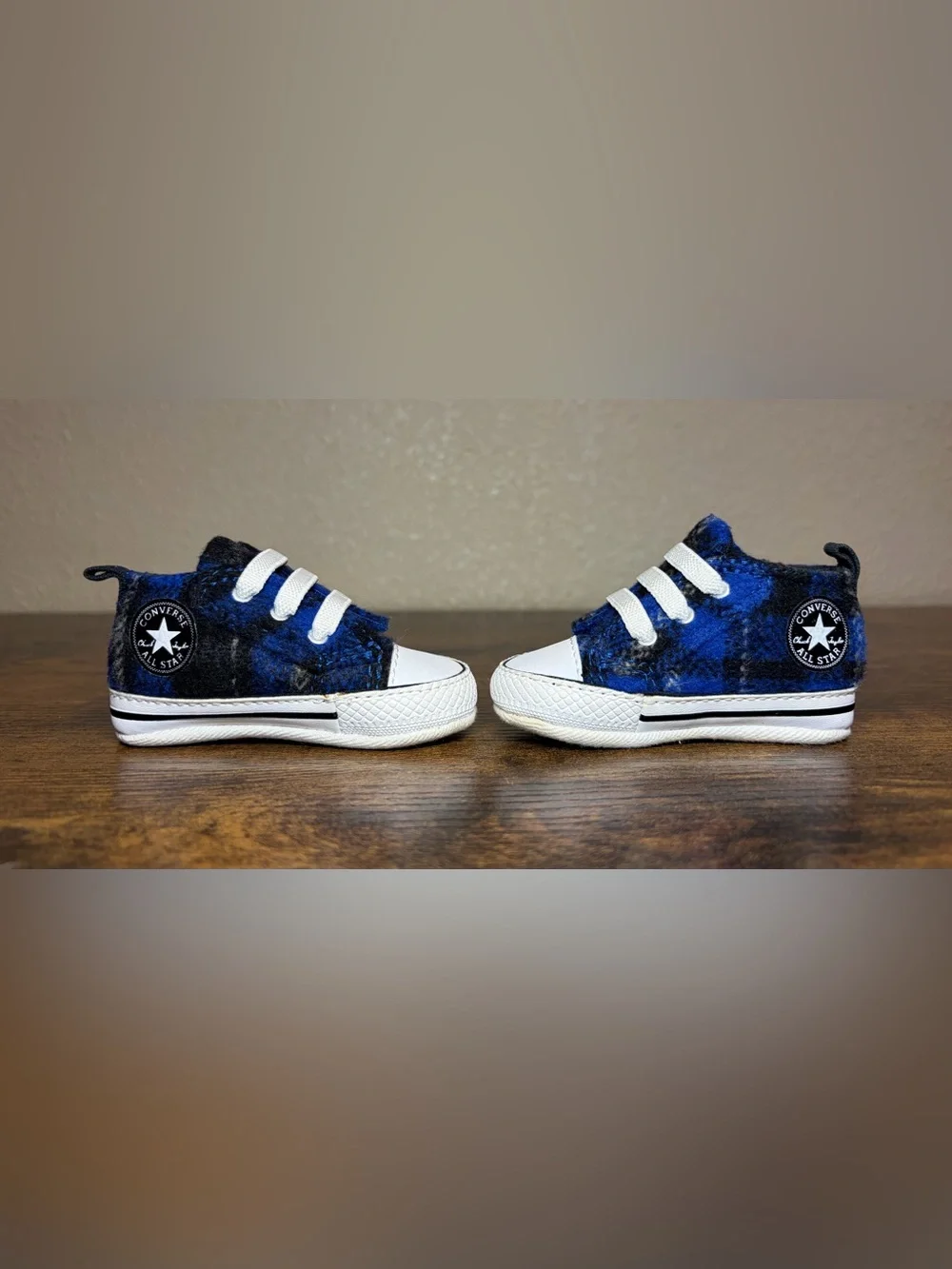 Converse Chuck Taylor All Star Infant Crib Shoes Plaid Blue Size 1 NWOB